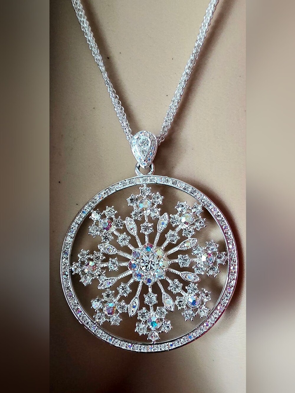 Joan Rivers Crystal Snowflake Statement Pendant Necklace 20" Silver Tone